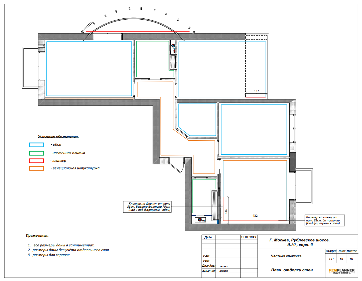 План отделки стен квартиры в ЖК Крылатский