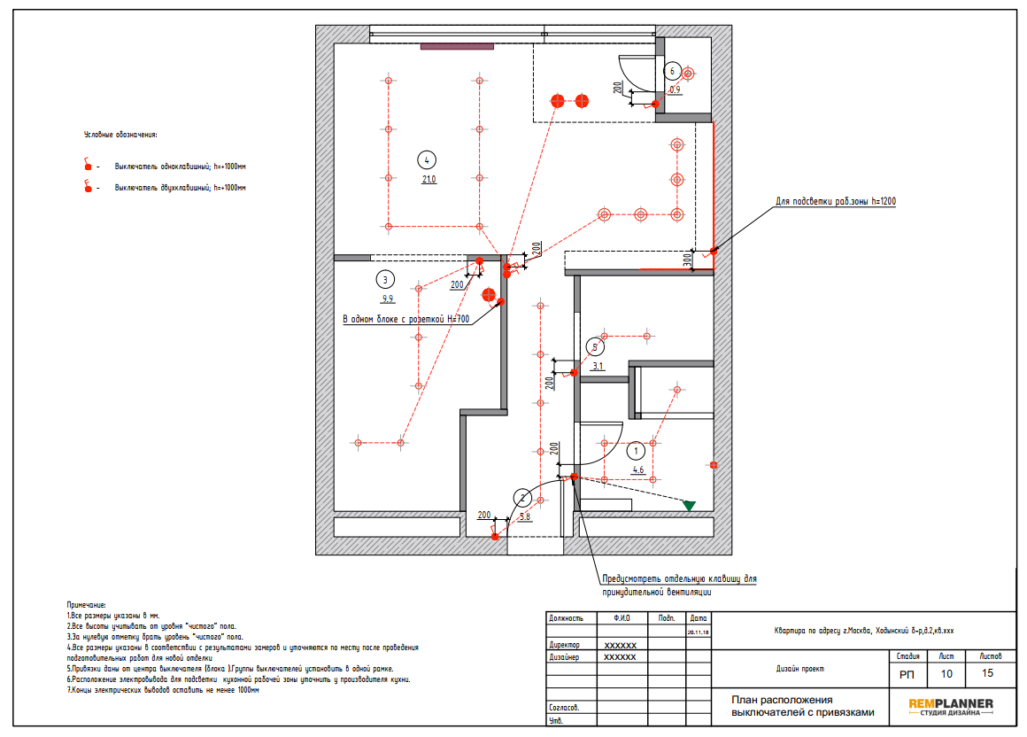 План выключателей квартиры в ЖК Лайнер