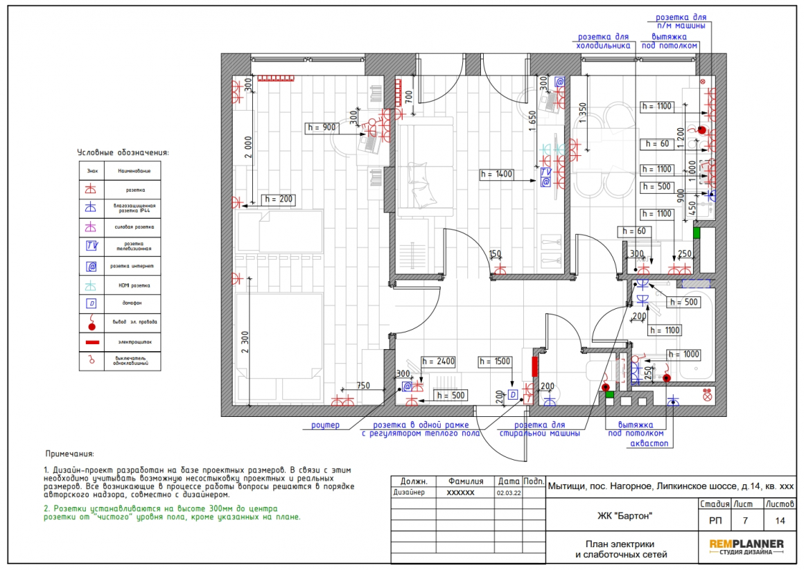 План электрики и слаботочных сетей квартиры в ЖК Бартон